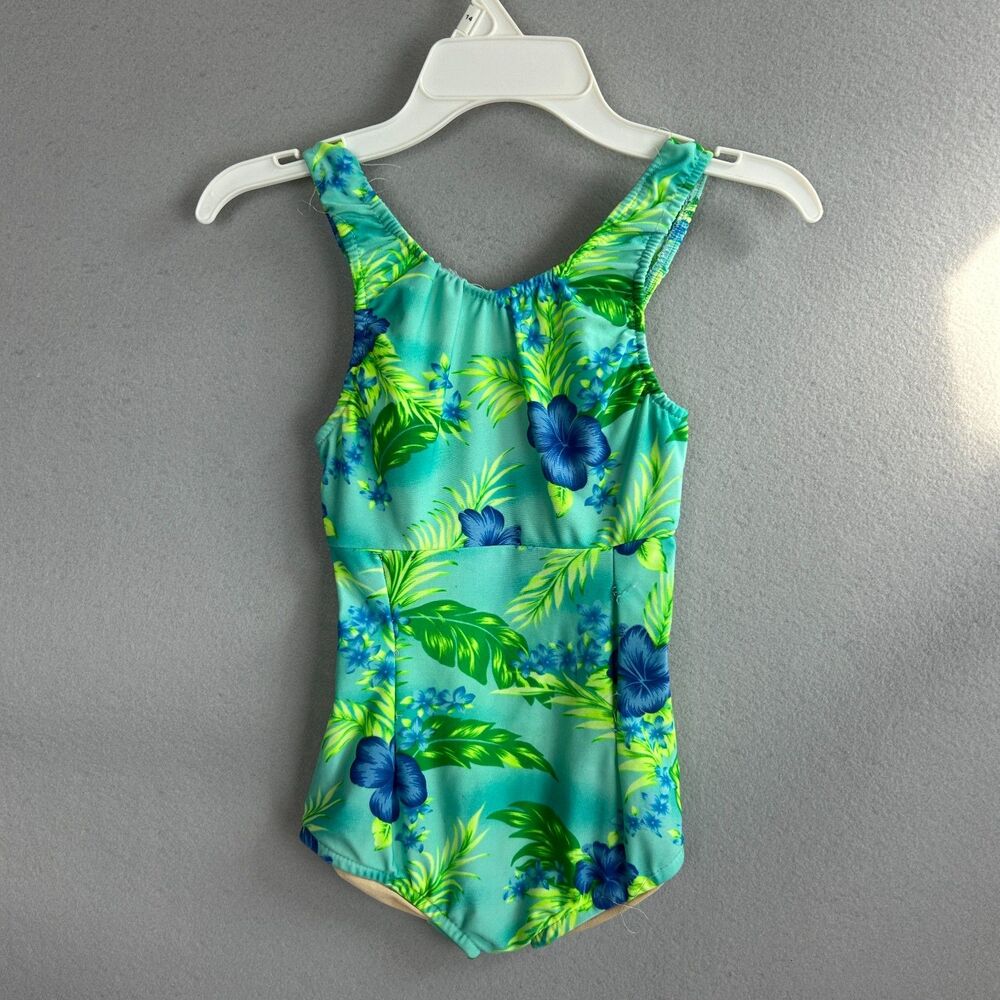 Girls Dance Leotard Child Small Tropical Floral Green Blue Ballet Gymnastics
